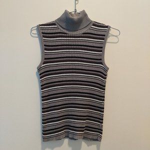Vintage 90s cotton sleeveless turtle neck top with black and grey stripes XXS XS
